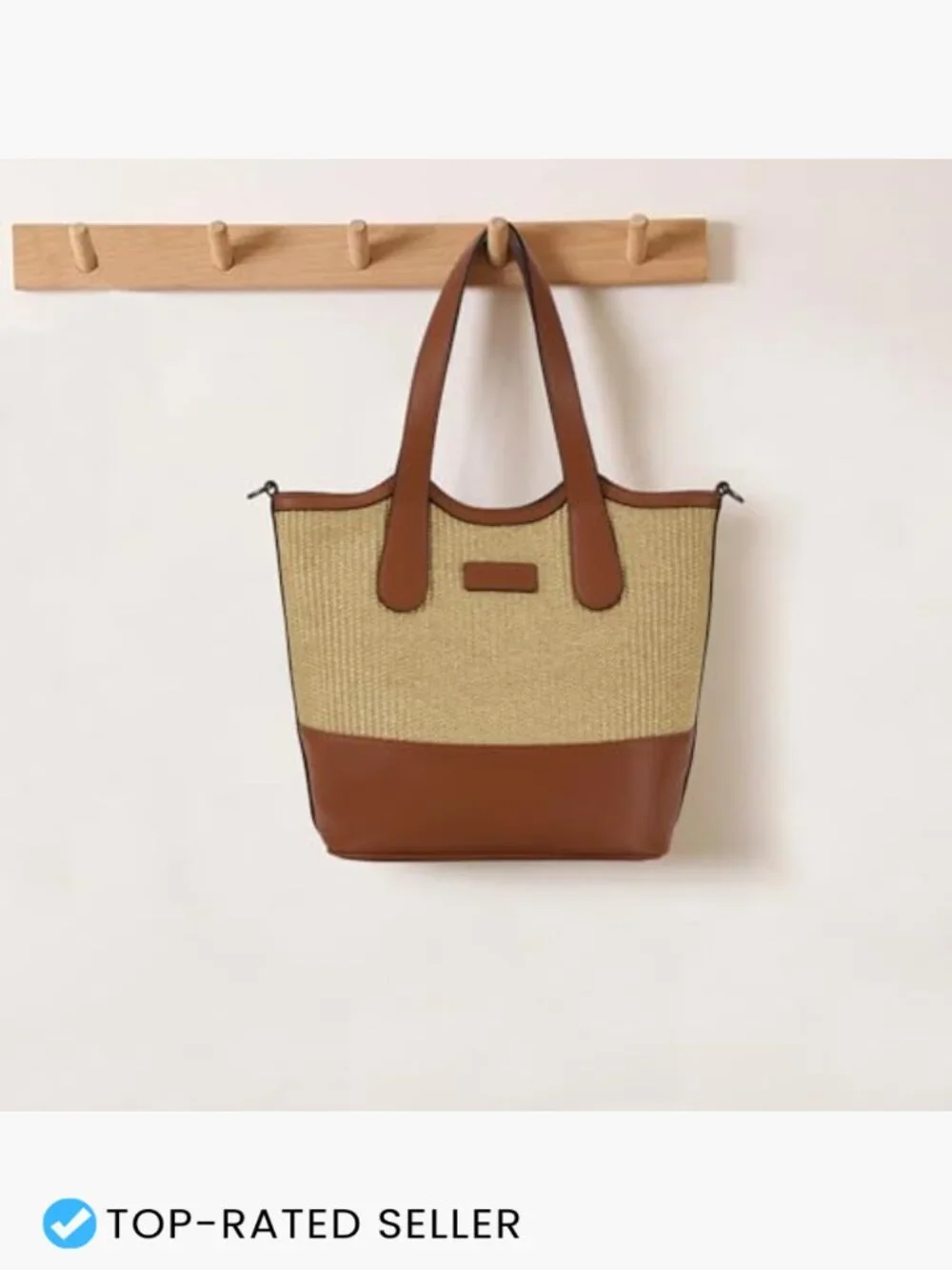 Straw Woven Vegan Leather Bucket Tote Bag Crossbody Shoulder Handbag Travel